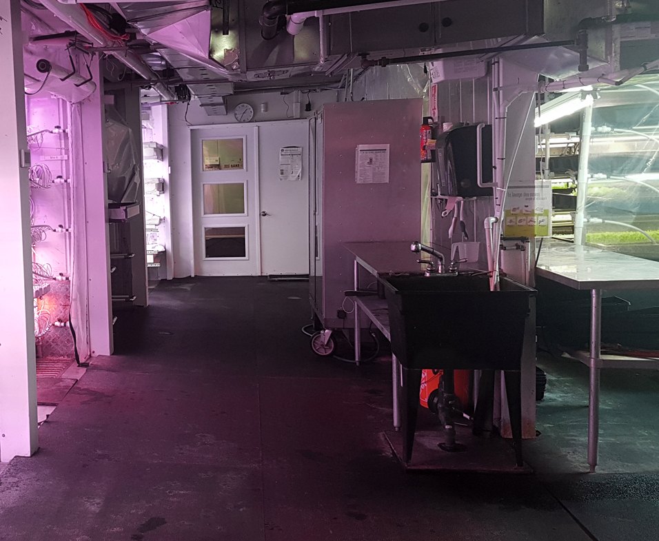 Airlock, electrical panel, workstation and storage in a base module